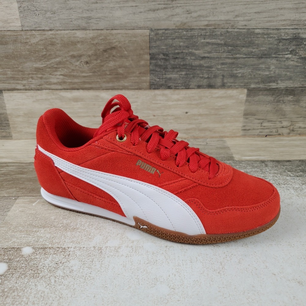 Puma Bella Donna Womens Shoes Sz 9 Red Suede Round Toe Low Top Lace Up Sneakers